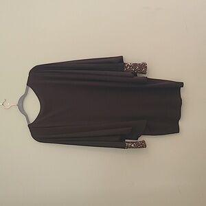 Chocolate Colored Dress With Multi-colored Beaded & Sequin Sleves Size S